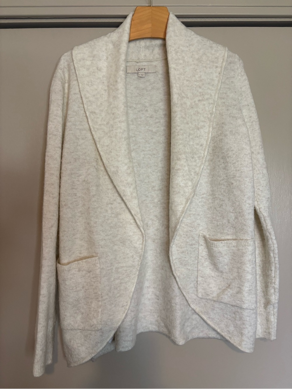 LOFT Light Cream Open Shawl Collar Cardigan with Pockets size M